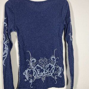 Jacqueline B Clothing Women's LS Embroidered Navy Wool Blend Top Large